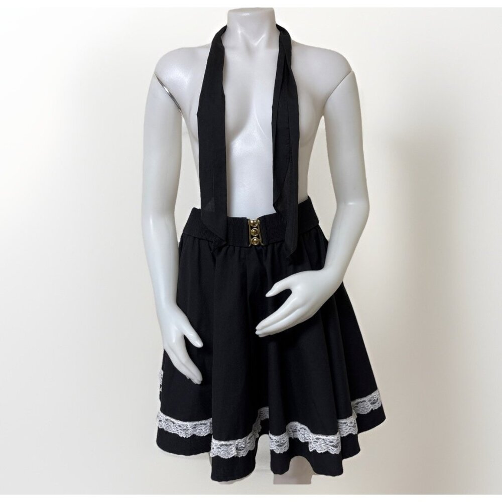 Vtg Mondiki Square Dance Skirt Womens M Black White Lace Rockabilly Accessories